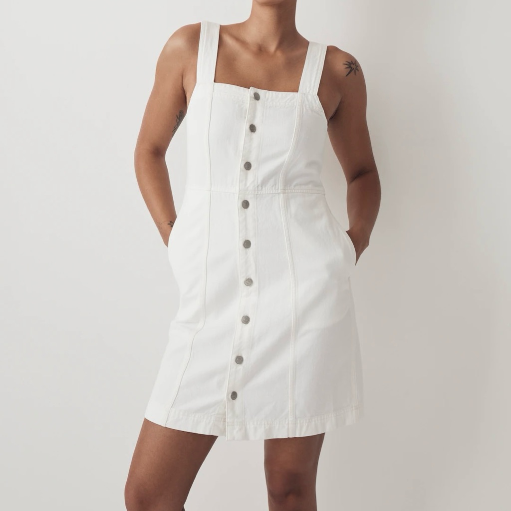Madewell Denim Square-Neck Sleeveless Mini Dress In Tile White Size 16